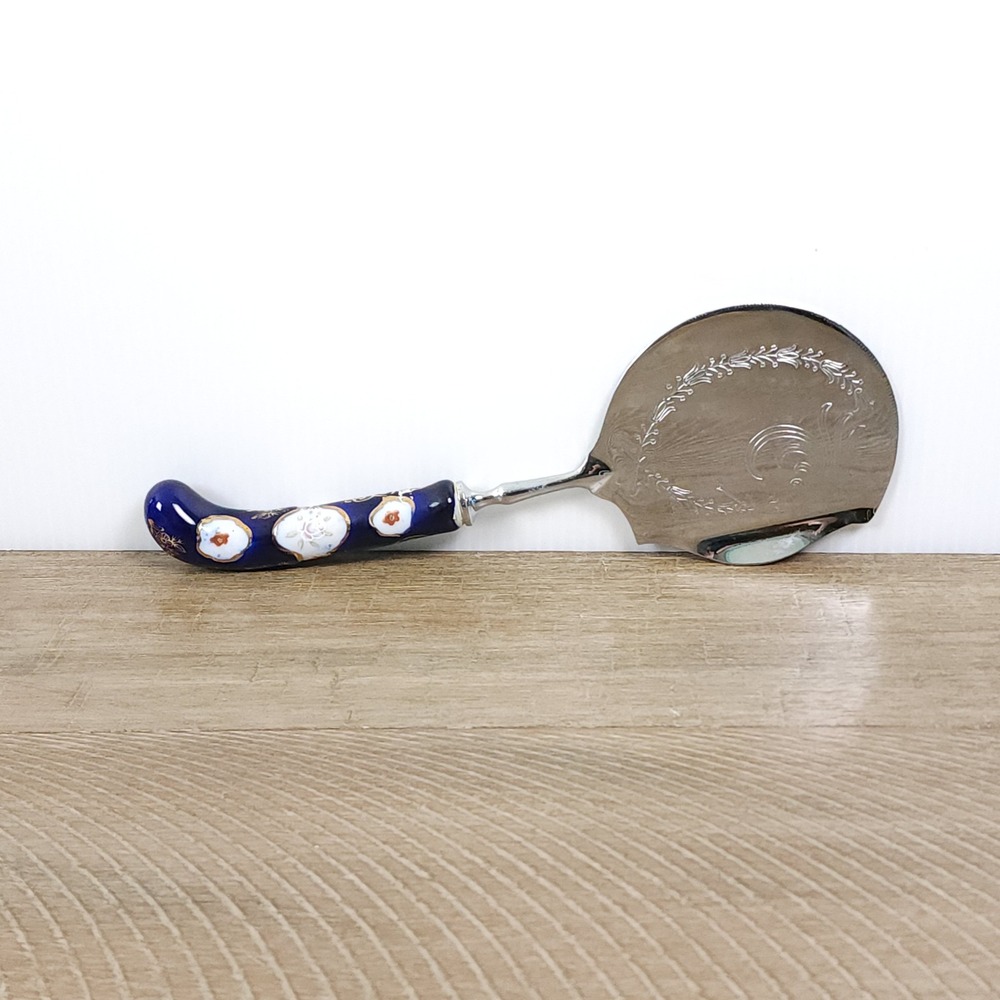 Prill Sheffield Cobalt Porcelain Handle‎ Silver Plated Pastry Server